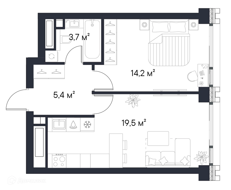 1-комнатная квартира 42.8 м² Первый Нагатинский