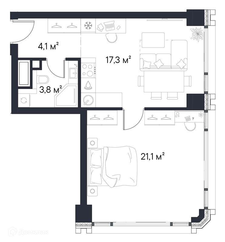 1-комнатная квартира 46.3 м² Первый Нагатинский