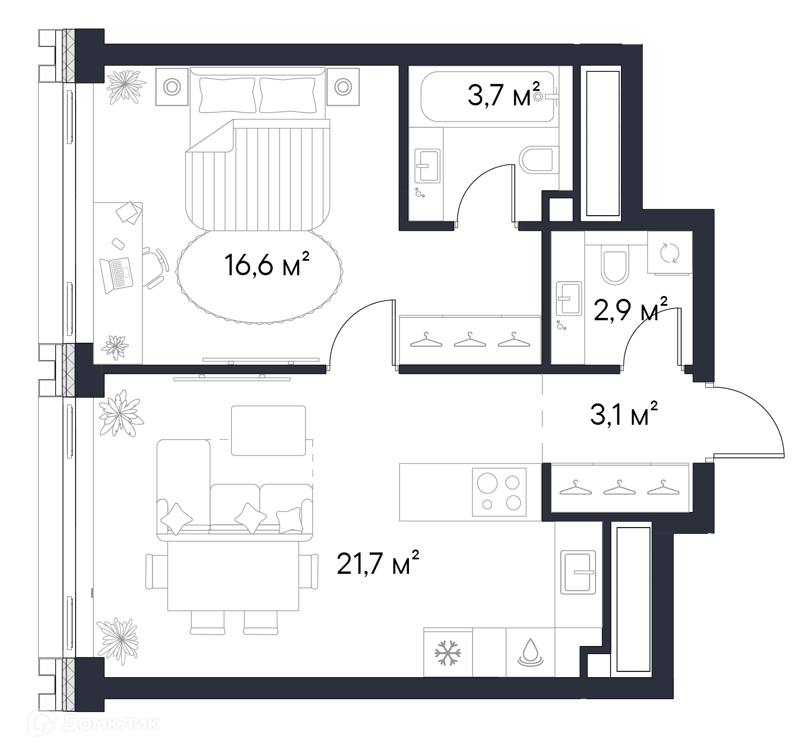 1-комнатная квартира 48 м² Первый Нагатинский