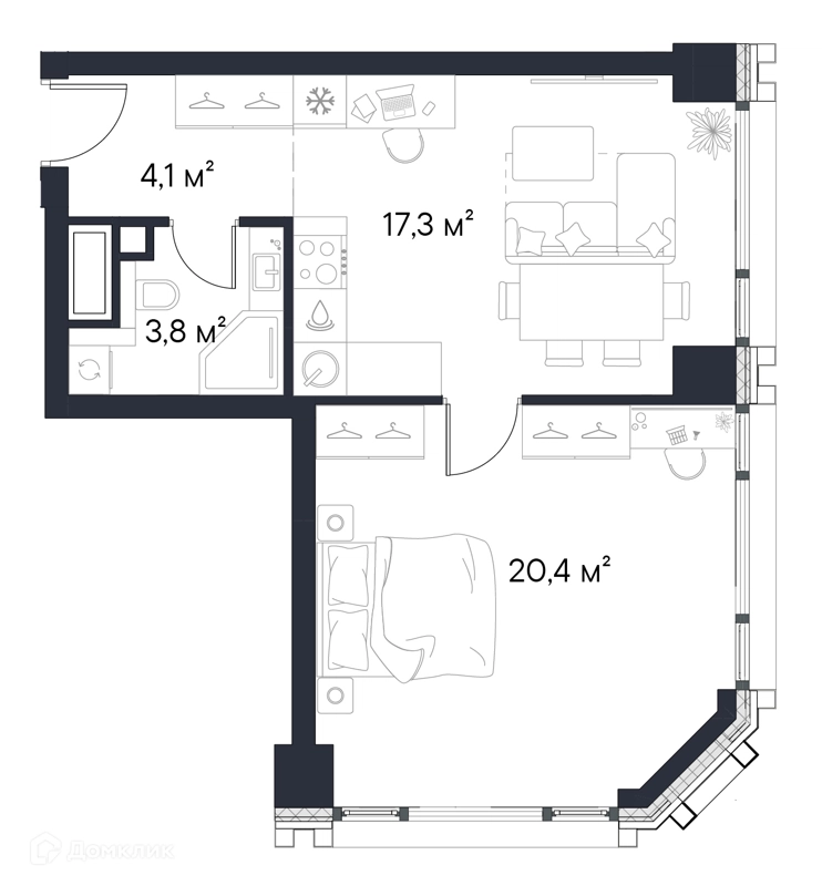 1-комнатная квартира 45.6 м² Первый Нагатинский