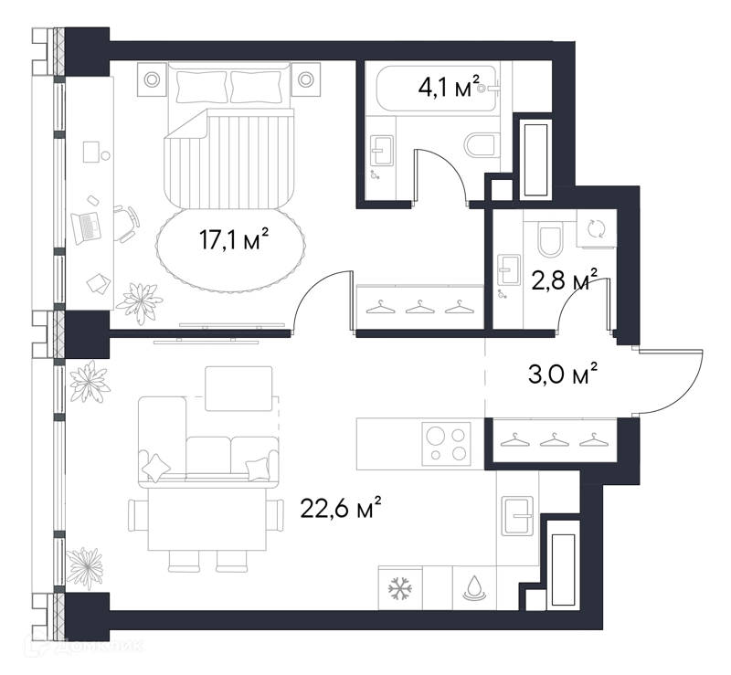 1-комнатная квартира 49.6 м² Первый Нагатинский