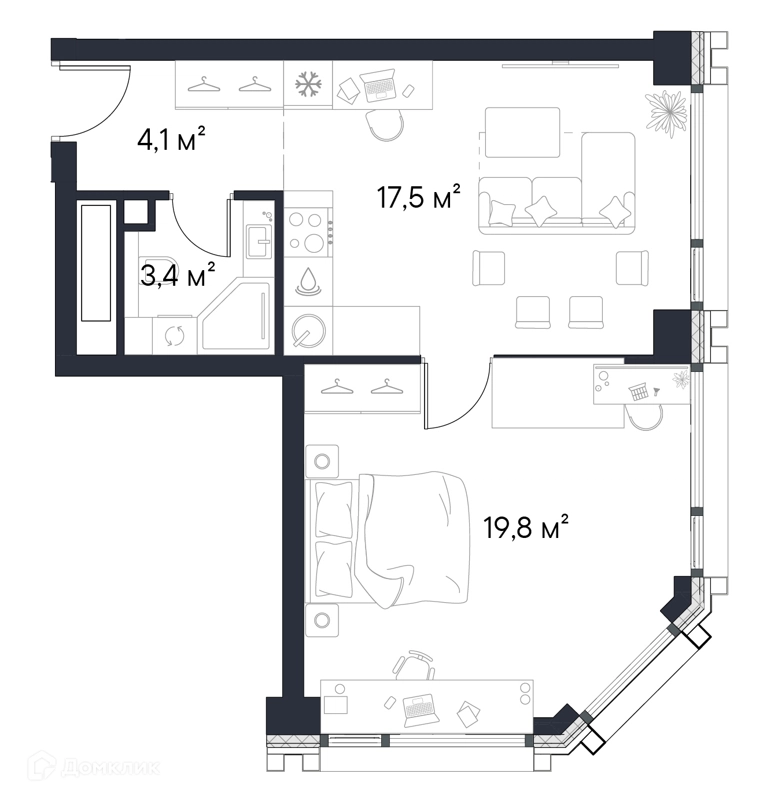 1-комнатная квартира 44.8 м² Первый Нагатинский