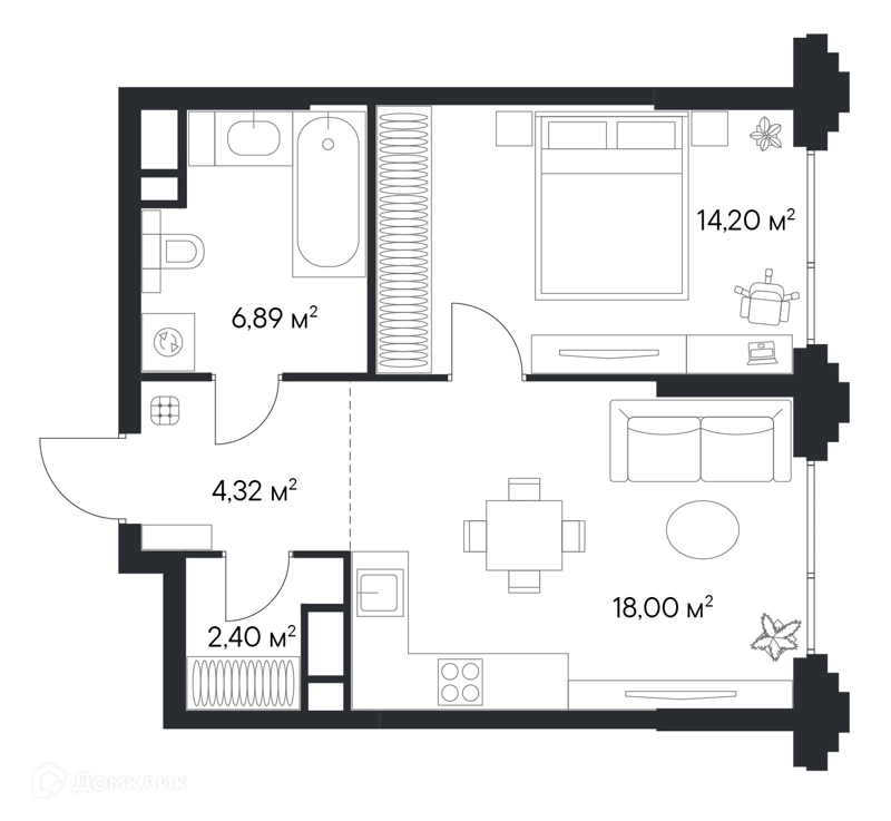 1-комнатная квартира 45.81 м² Первый Нагатинский