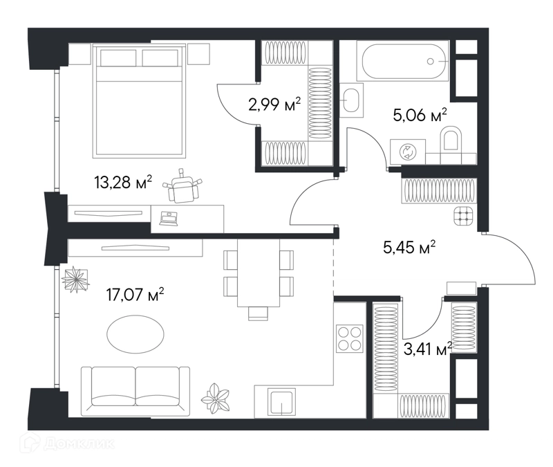 1-комнатная квартира 47.23 м² Первый Нагатинский