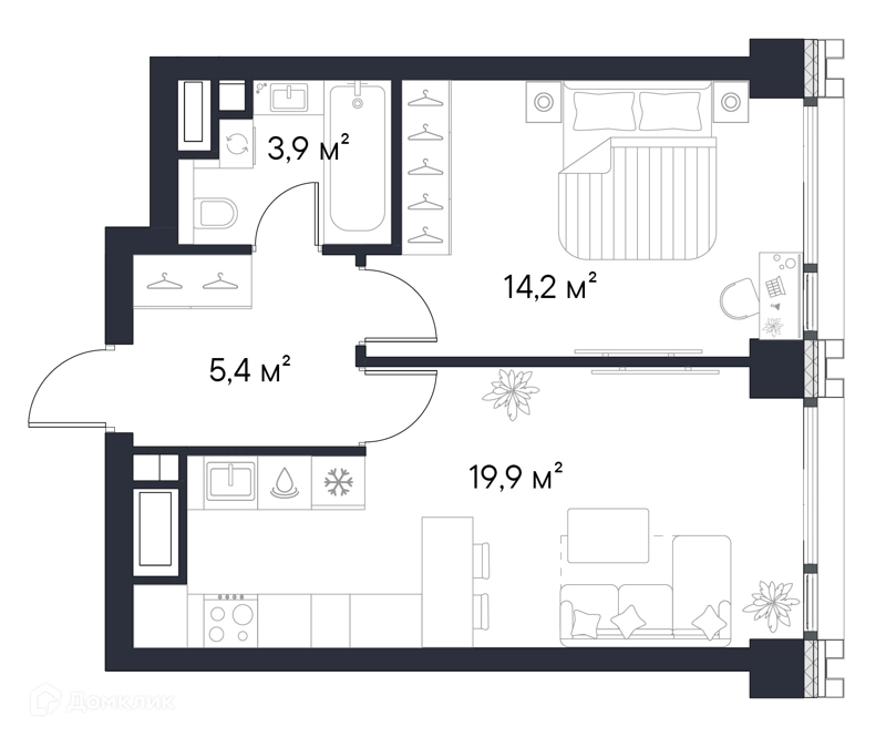 1-комнатная квартира 43.4 м² Первый Нагатинский