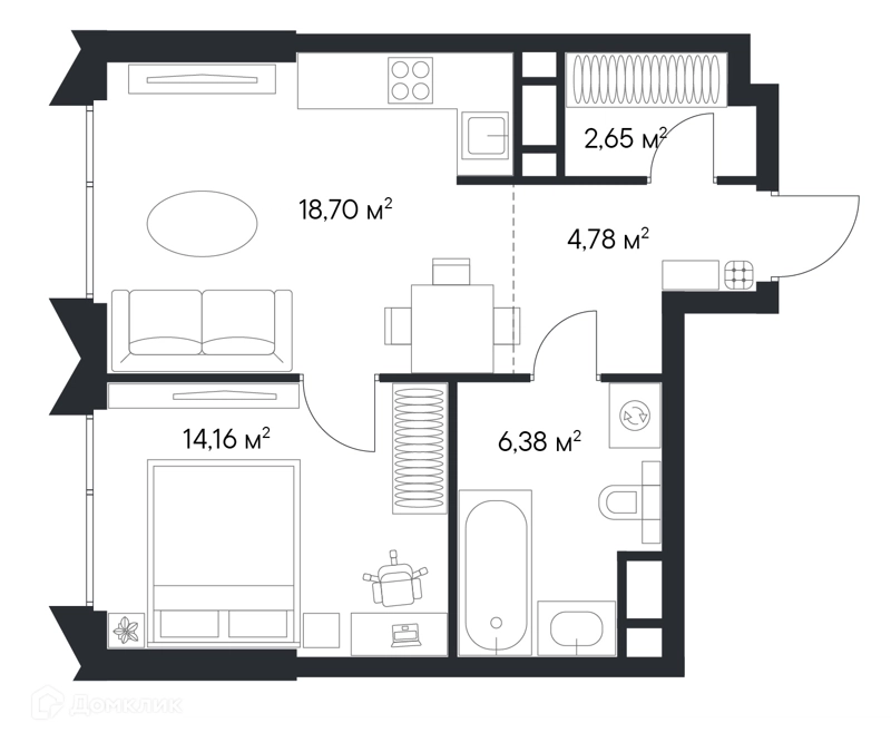 1-комнатная квартира 46.1 м² Первый Нагатинский