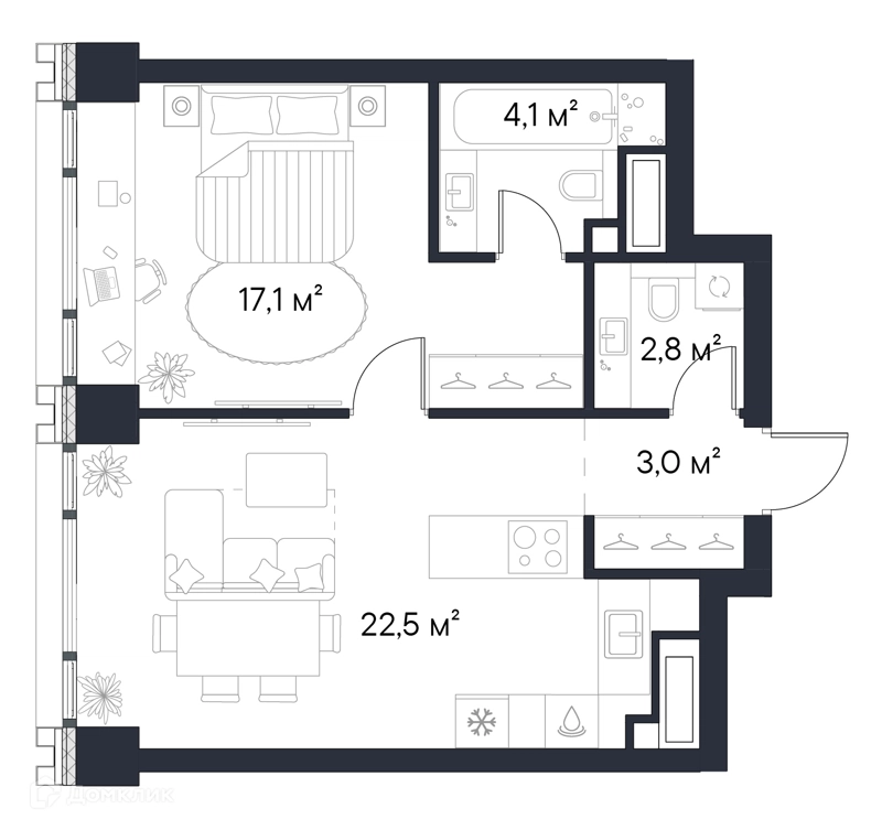 1-комнатная квартира 49.5 м² Первый Нагатинский