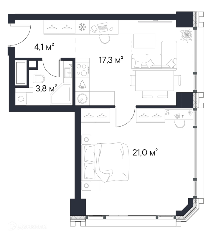 1-комнатная квартира 46.2 м² Первый Нагатинский
