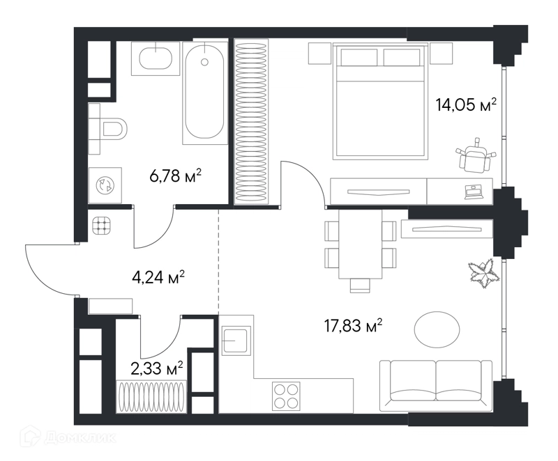 1-комнатная квартира 45.23 м² Первый Нагатинский