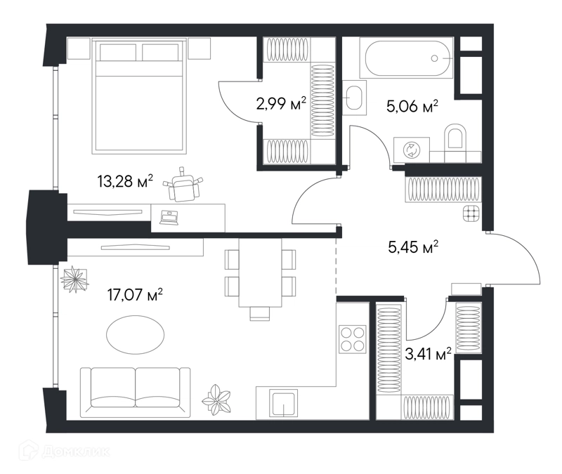 1-комнатная квартира 47.26 м² Первый Нагатинский