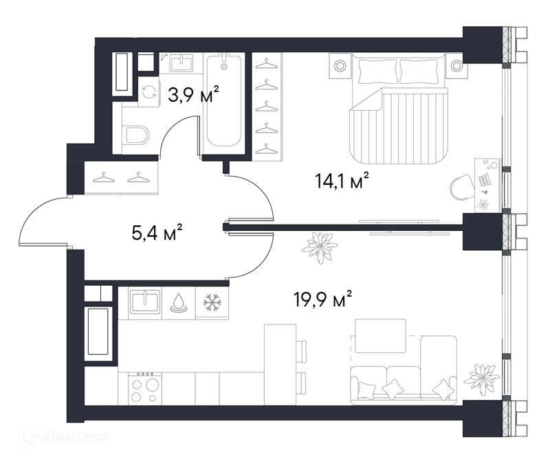 1-комнатная квартира 43.3 м² Первый Нагатинский