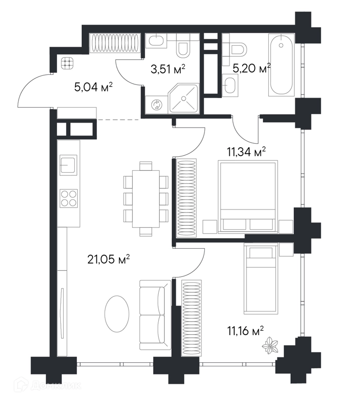 2-комнатная квартира 56.62 м² Первый Нагатинский