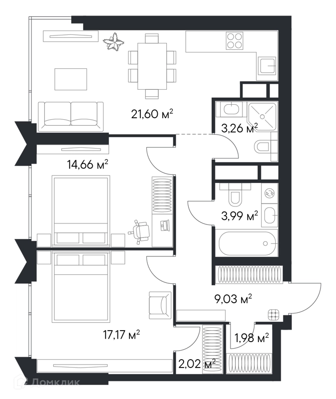 2-комнатная квартира 73.63 м² Первый Нагатинский