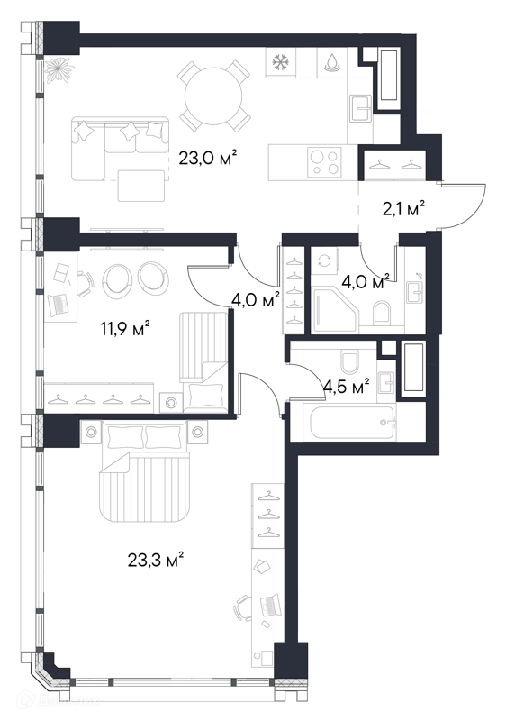 2-комнатная квартира 72.8 м² Первый Нагатинский
