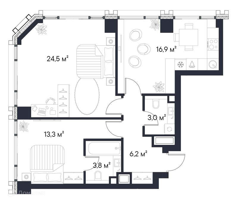 2-комнатная квартира 67.7 м² Первый Нагатинский