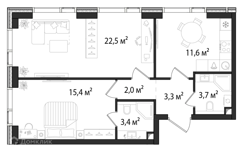 2-комнатная квартира 62.1 м² Первый Нагатинский
