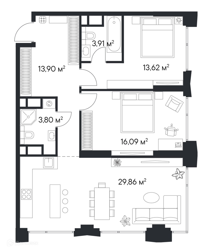 2-комнатная квартира 80.24 м² Первый Нагатинский