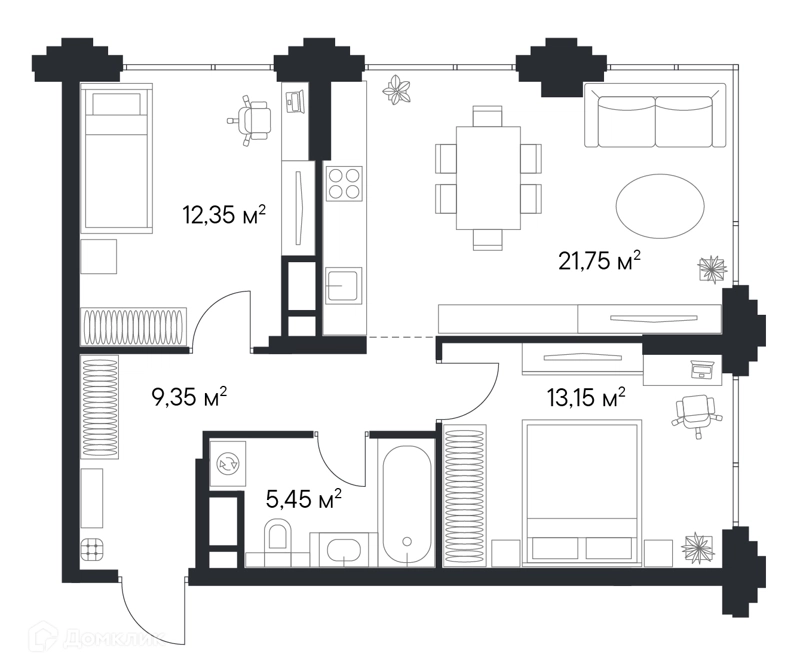 2-комнатная квартира 62.05 м² Первый Нагатинский