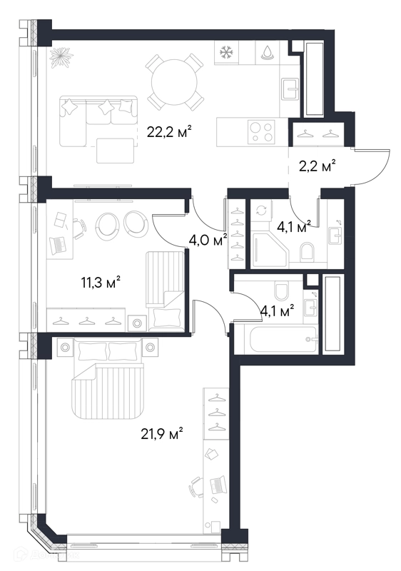 2-комнатная квартира 69.8 м² Первый Нагатинский