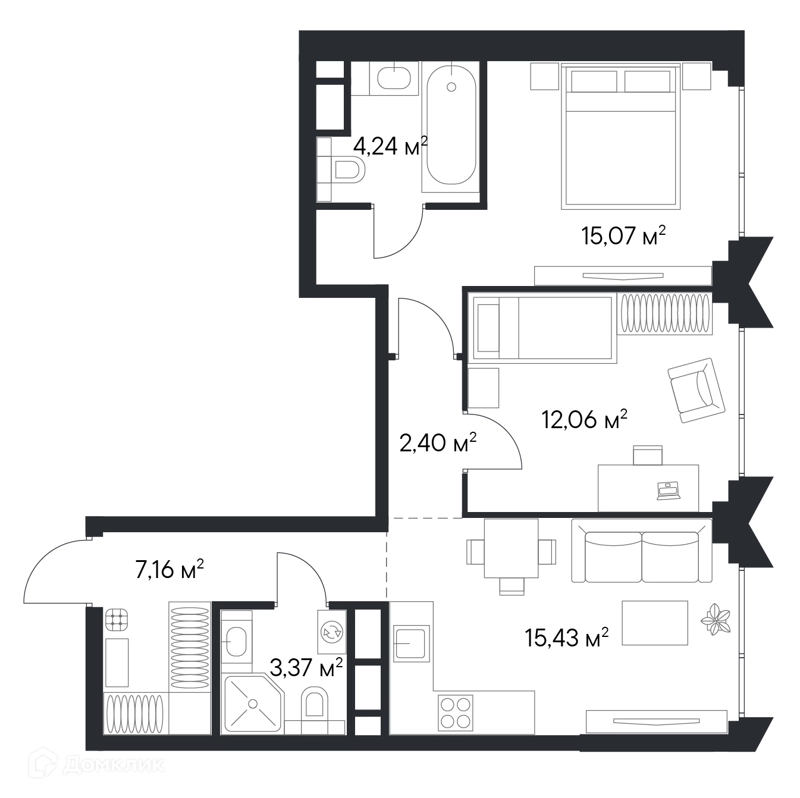 2-комнатная квартира 59.73 м² Первый Нагатинский