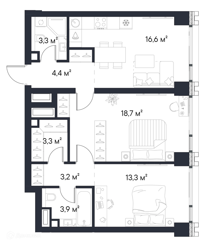 2-комнатная квартира 66.7 м² Первый Нагатинский