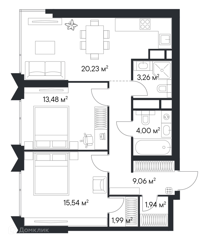 2-комнатная квартира 71.7 м² Первый Нагатинский