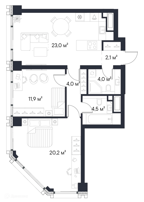 2-комнатная квартира 69.7 м² Первый Нагатинский