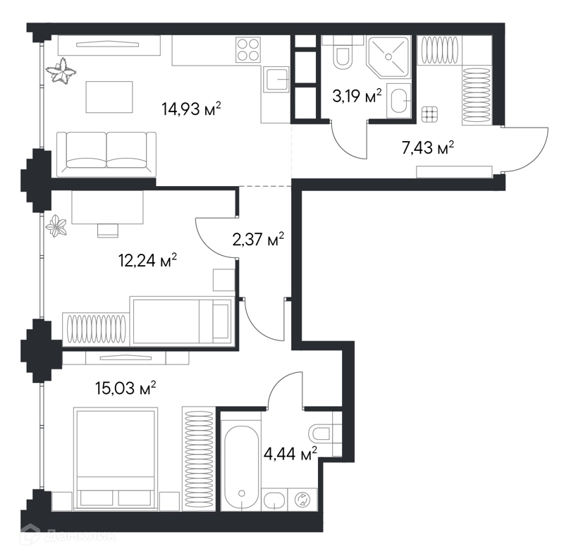 2-комнатная квартира 59.57 м² Первый Нагатинский