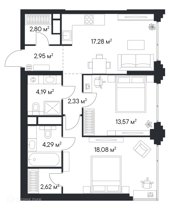 2-комнатная квартира 68.11 м² Первый Нагатинский