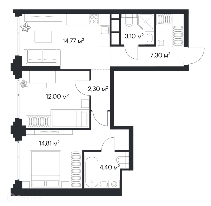 2-комнатная квартира 58.84 м² Первый Нагатинский