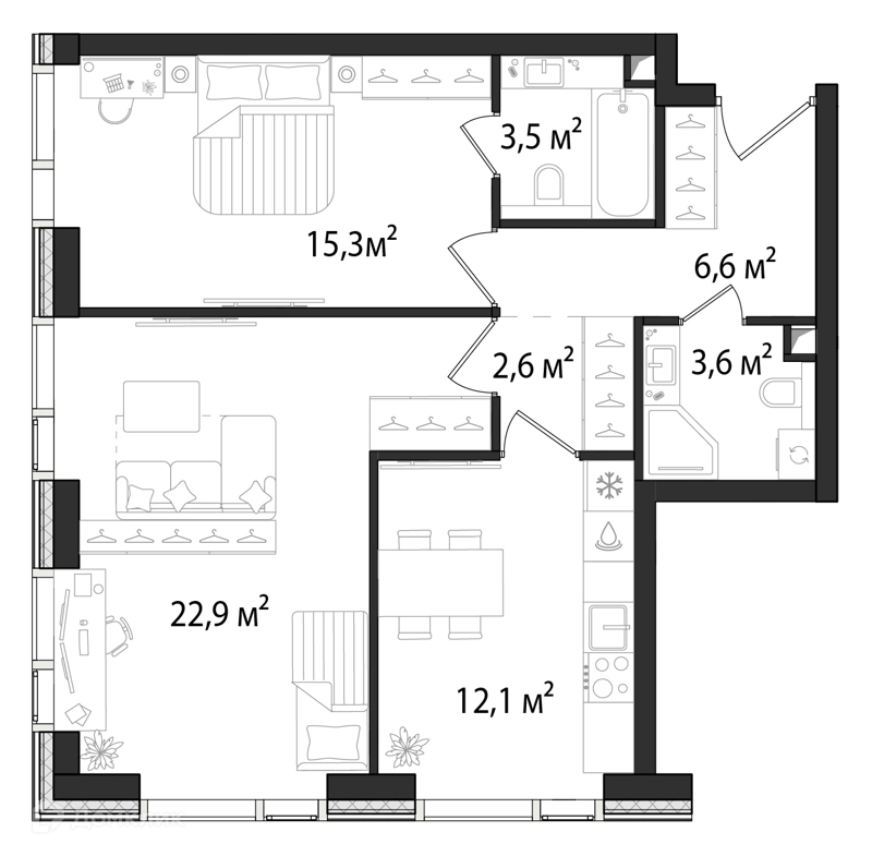 2-комнатная квартира 66.8 м² Первый Нагатинский