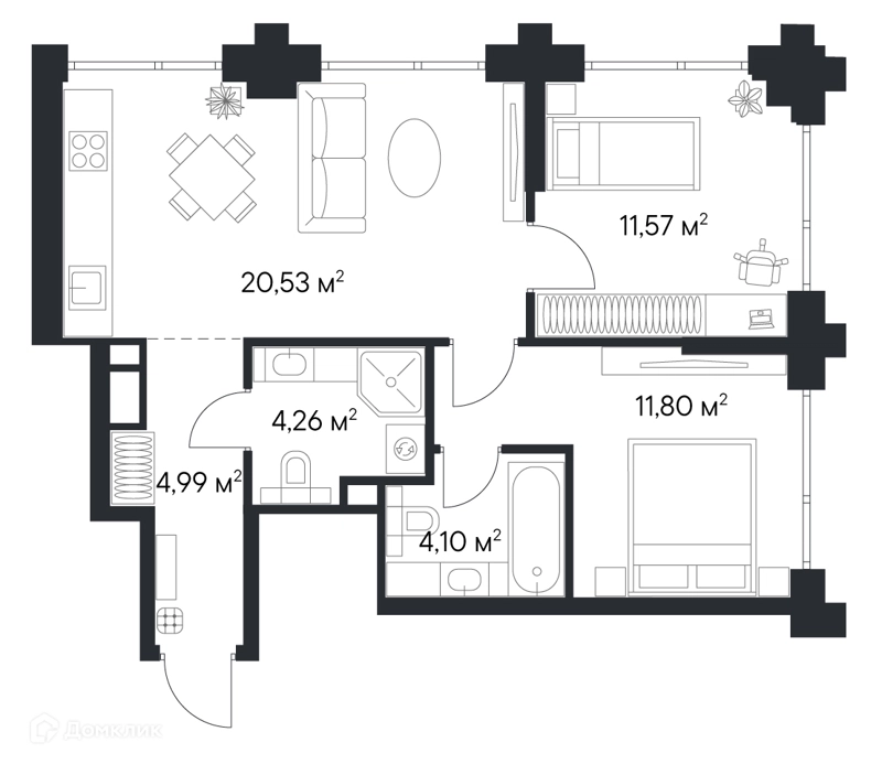 2-комнатная квартира 57.27 м² Первый Нагатинский
