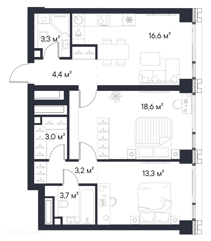 2-комнатная квартира 66.1 м² Первый Нагатинский