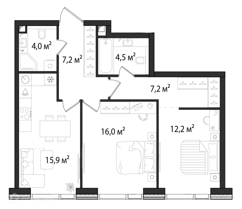 2-комнатная квартира 67 м² Первый Нагатинский