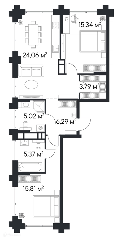 2-комнатная квартира 74.77 м² Первый Нагатинский