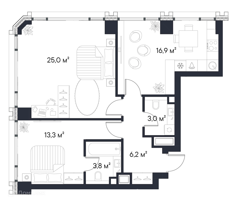 2-комнатная квартира 68.2 м² Первый Нагатинский