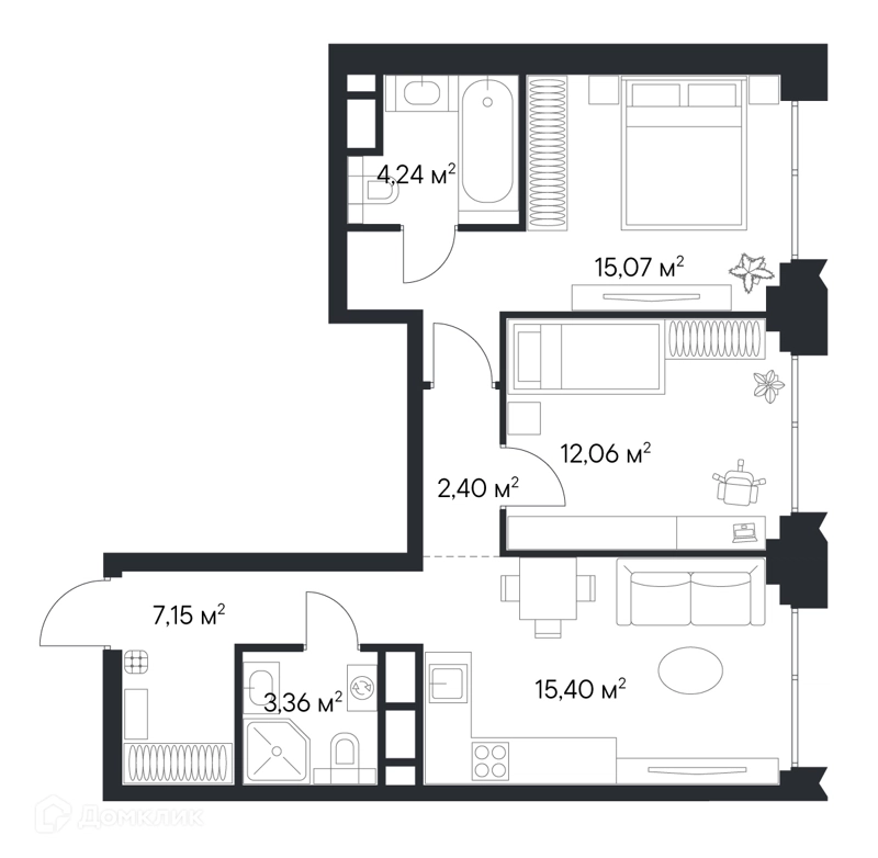 2-комнатная квартира 59.68 м² Первый Нагатинский