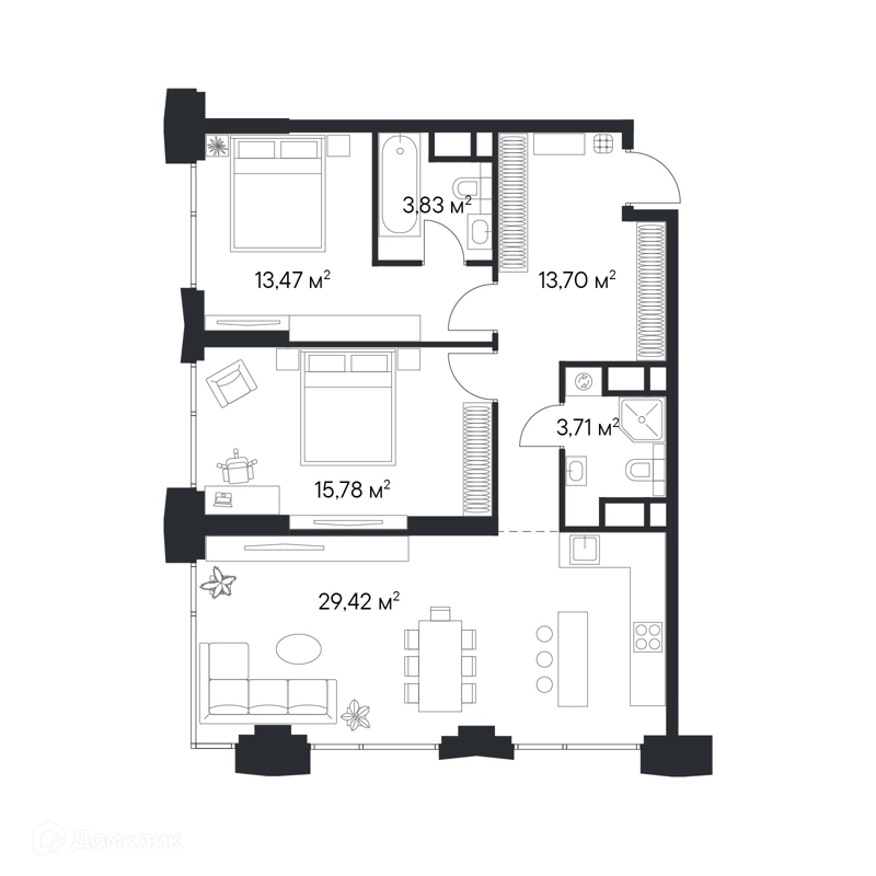 2-комнатная квартира 79.91 м² Первый Нагатинский