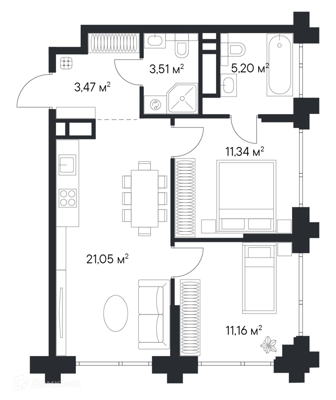 2-комнатная квартира 55.73 м² Первый Нагатинский