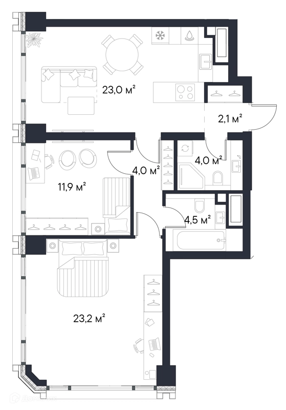 2-комнатная квартира 72.7 м² Первый Нагатинский