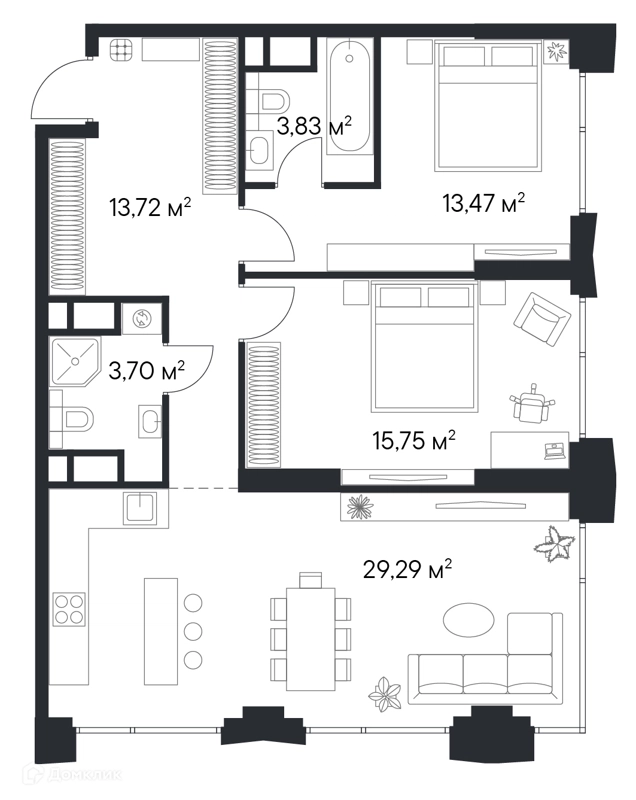 2-комнатная квартира 79.76 м² Первый Нагатинский