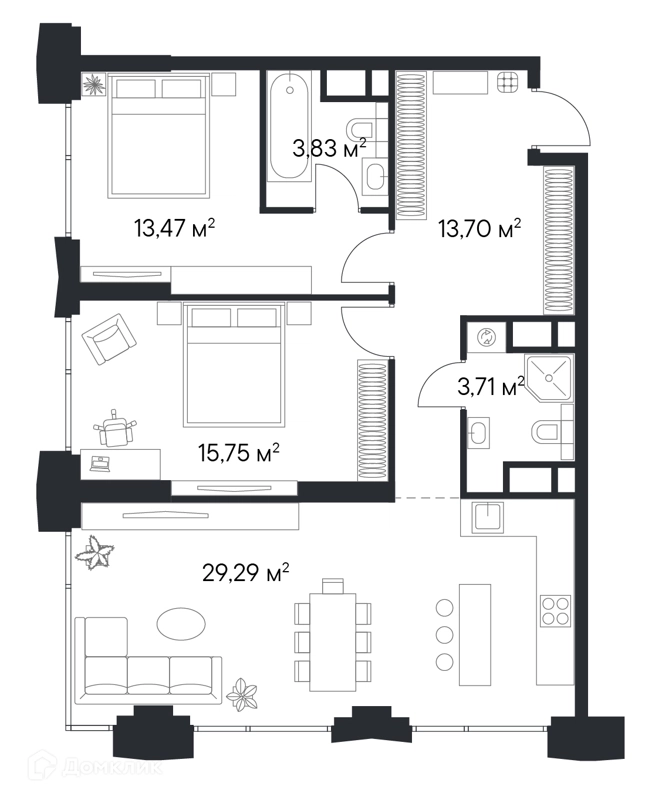 2-комнатная квартира 79.75 м² Первый Нагатинский