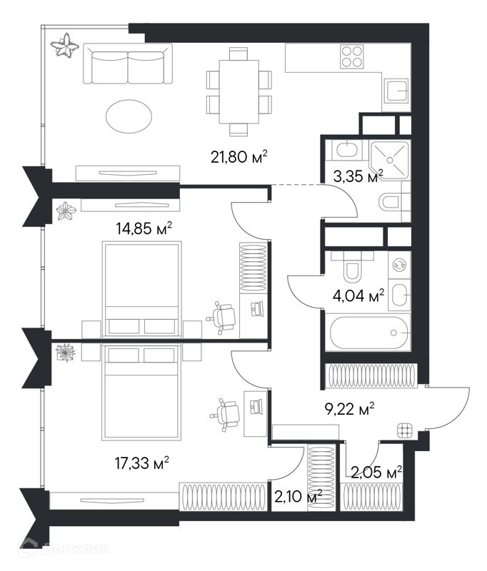 2-комнатная квартира 74.69 м² Первый Нагатинский