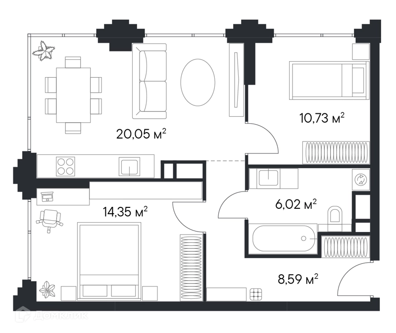 2-комнатная квартира 59.74 м² Первый Нагатинский