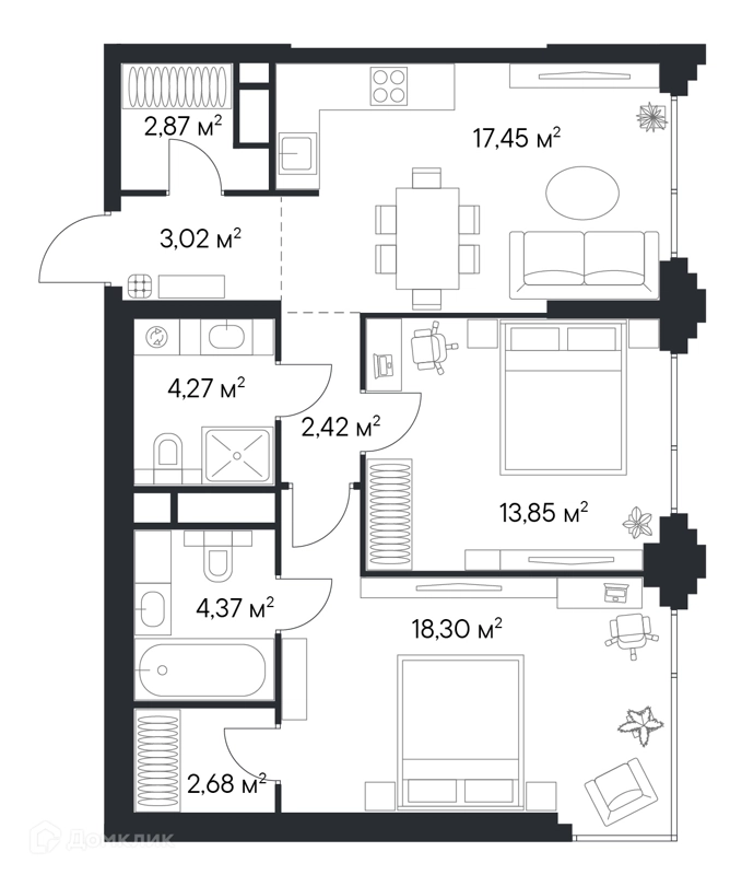 2-комнатная квартира 69.23 м² Первый Нагатинский