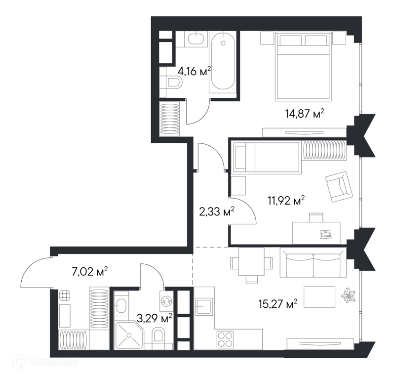 2-комнатная квартира 58.8 м² Первый Нагатинский