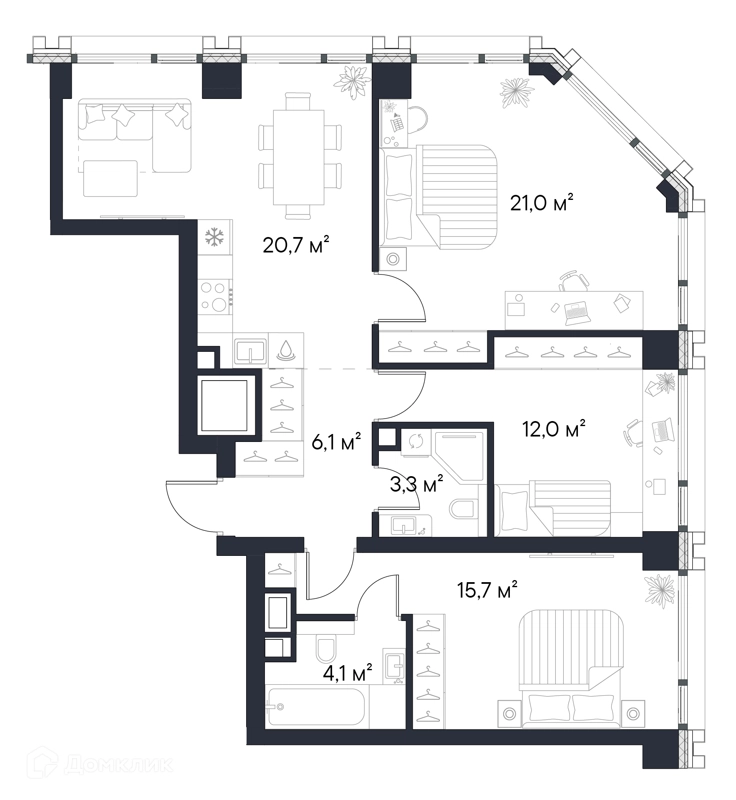 3-комнатная квартира 82.9 м² Первый Нагатинский