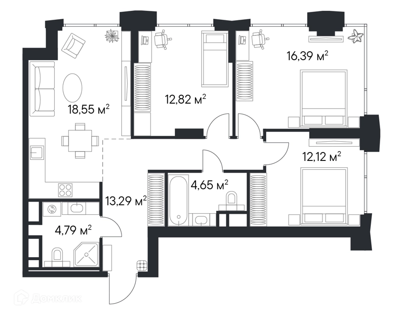 3-комнатная квартира 82.61 м² Первый Нагатинский