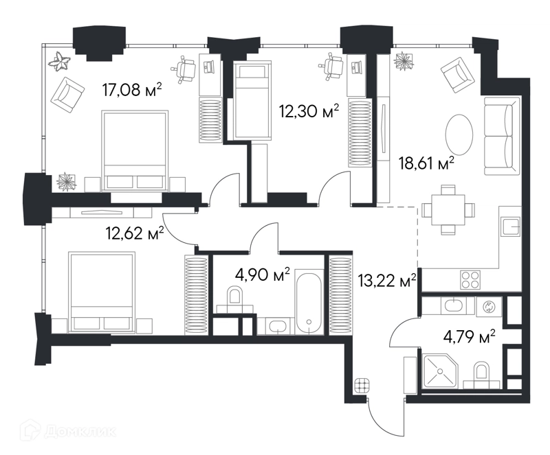 3-комнатная квартира 85.37 м² Первый Нагатинский