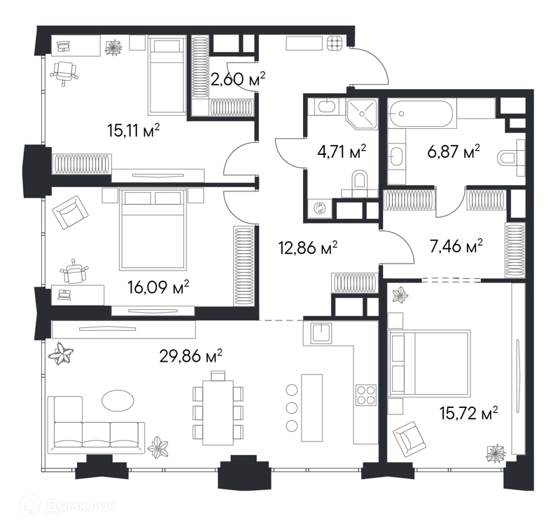 3-комнатная квартира 111.28 м² Первый Нагатинский